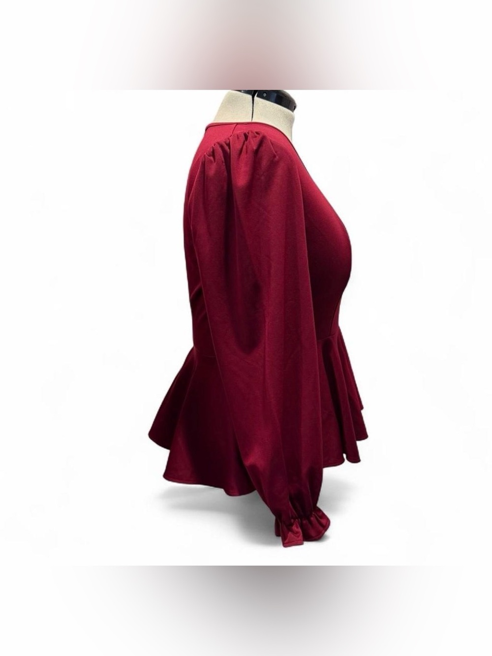 Jasambac Square-Neck Peplum Blouse in Deep Wine - Picture 2 of 7